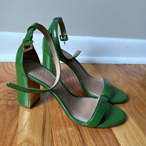 Tory Burch Shoes - Tory Burch Green Patent Leather Cecile Block Heel